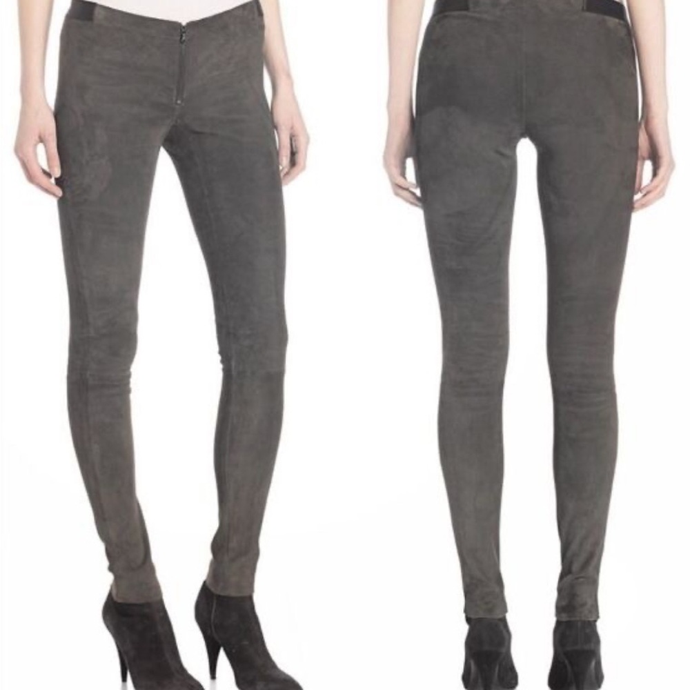 Alice + Olivia Taupe Low Rise Lamb Leather Suede Leggings Size 0 - Picture 7 of 11